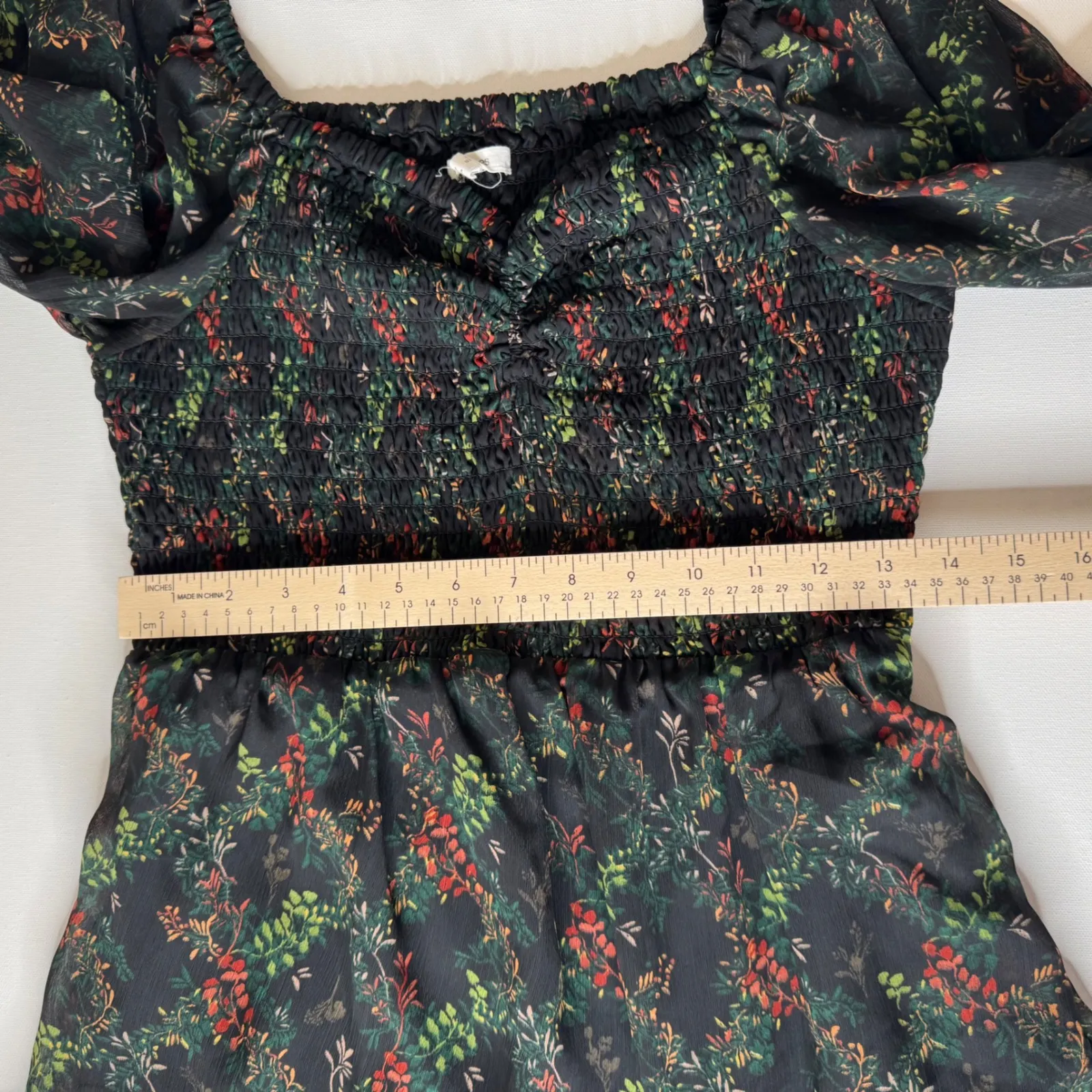 Maurices Arbor Floral Smocked Dress Medium Long Sleeve Sheer Boho Babydoll Flowy - Image 13