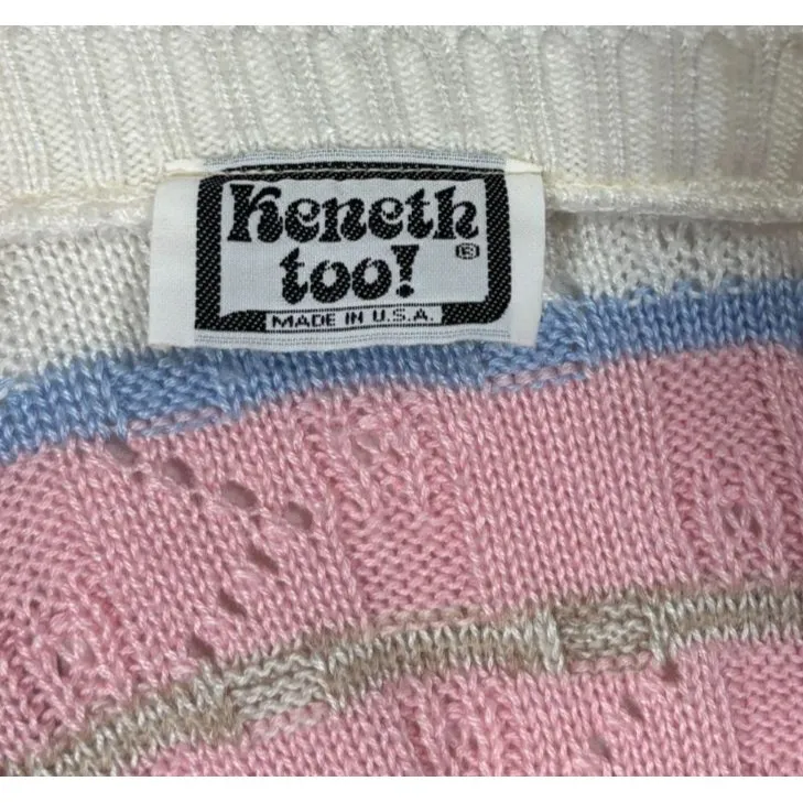 Vtg Keneth Too! Womens Rainbow Pastel Sweater Cottage Career Retro Easter Sz S - Image 5