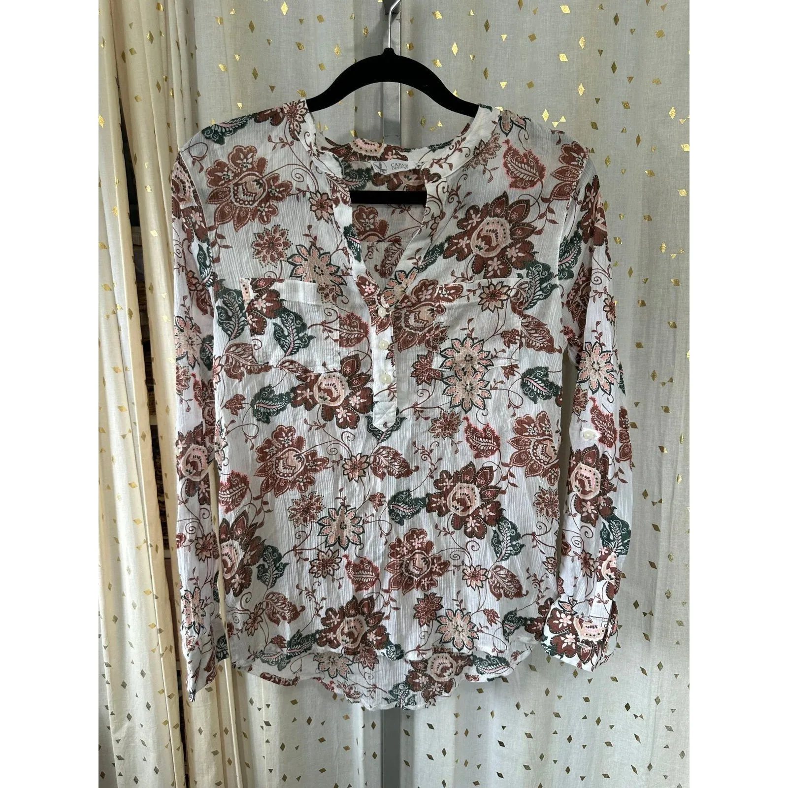NWOT Carve Designs Dylan Gauze Cloud Taj Paisley Semi Sheer Tunic Shirt M - Image 3