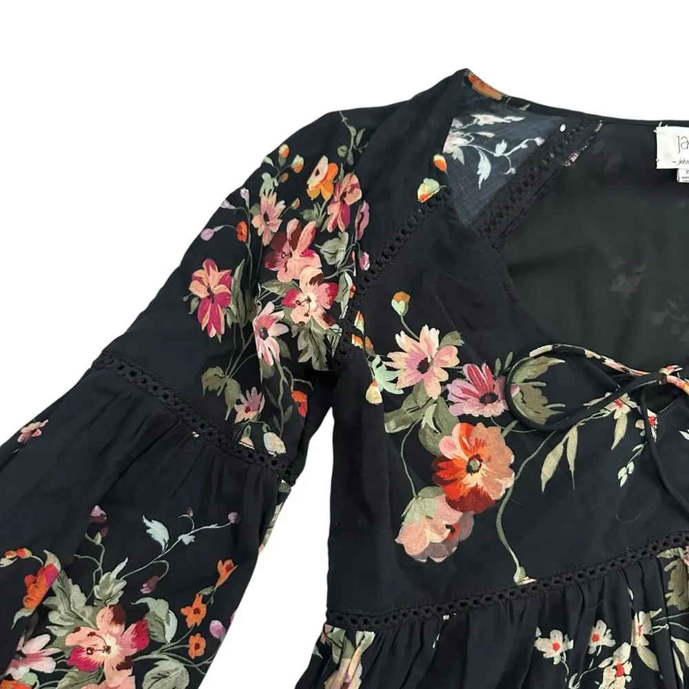 Jade - Johnny Was - Pia Peasant Black Floral Blouse XS - Image 8