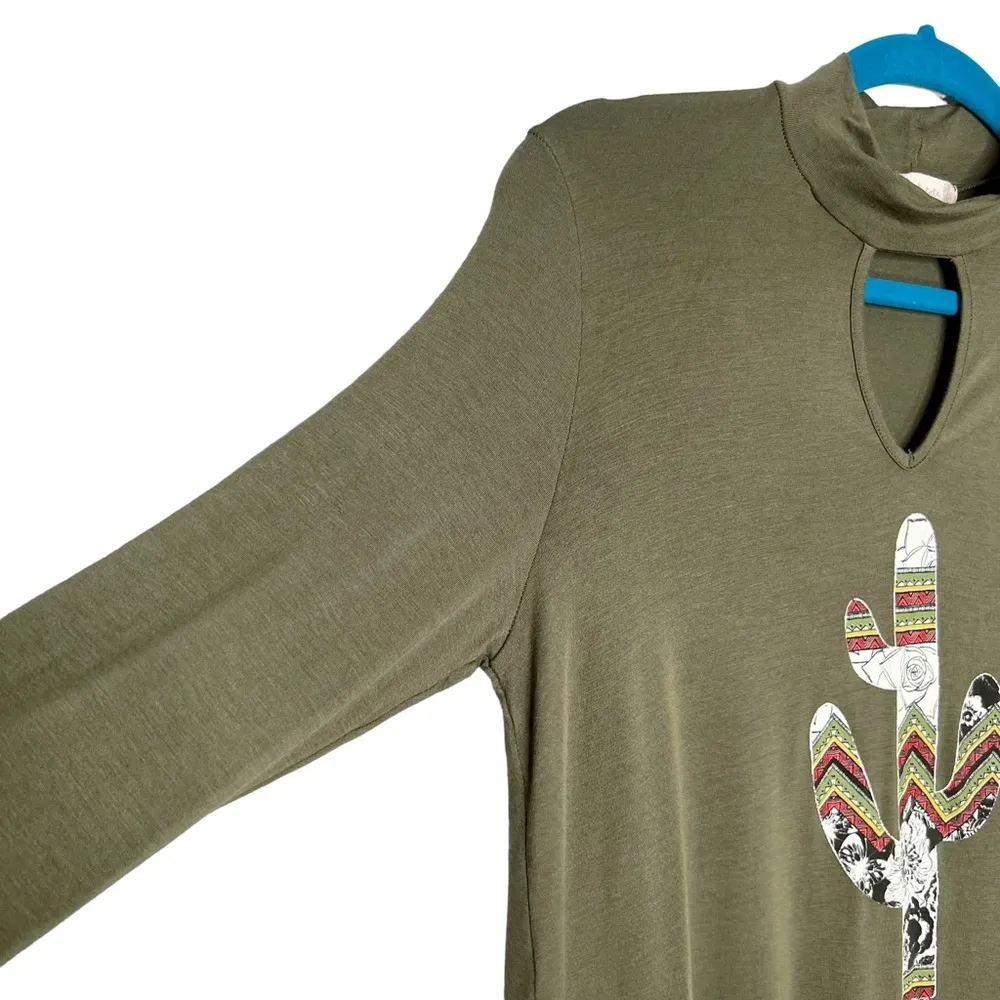 Altar’d State Green Saguaro Cactus Choker Keyhole Neck Flare Blouse - Image 6
