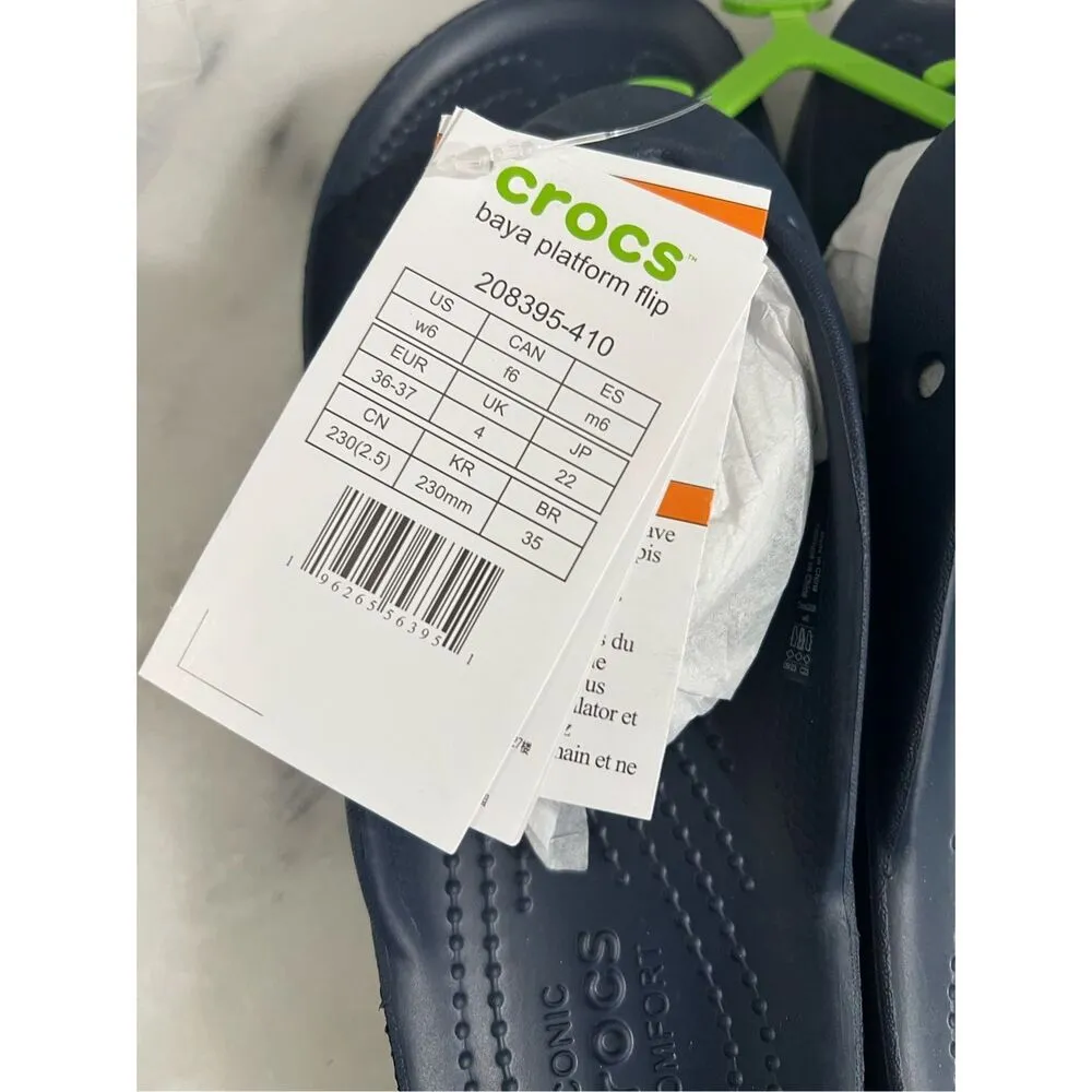 Crocs Baya Platform Flip Sandals Navy Blue Women’s 6 W6 208395-410 N - Image 2