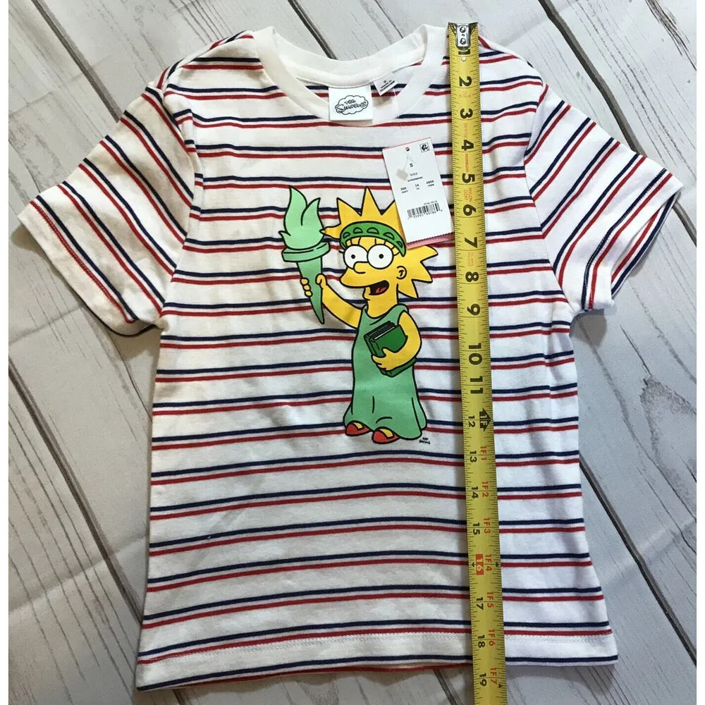 The Simpson Patriotic Graphic Print Short Sleeve Striped T-Shirt Women's S NWT - Image 2