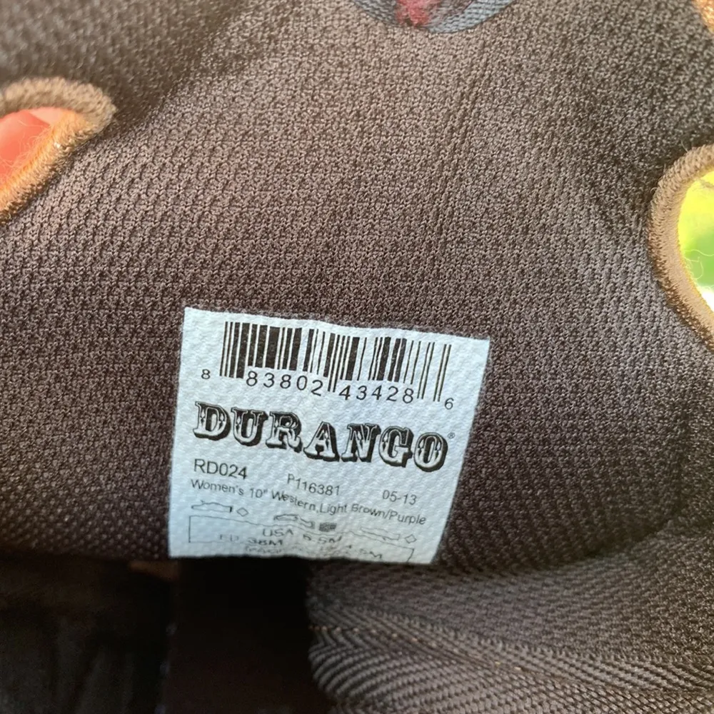 🚫SOLD🚫Durango Purple & Brown Embroidered Cowboy Boots with Rubber Bottoms - Image 6