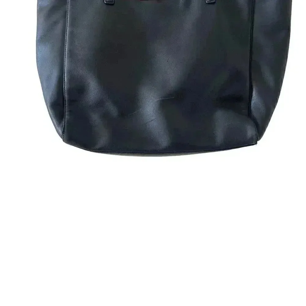 Kate Spade New York Logo Black Leather Tote Double Handles Shoulder Bag Ruffle - Image 5