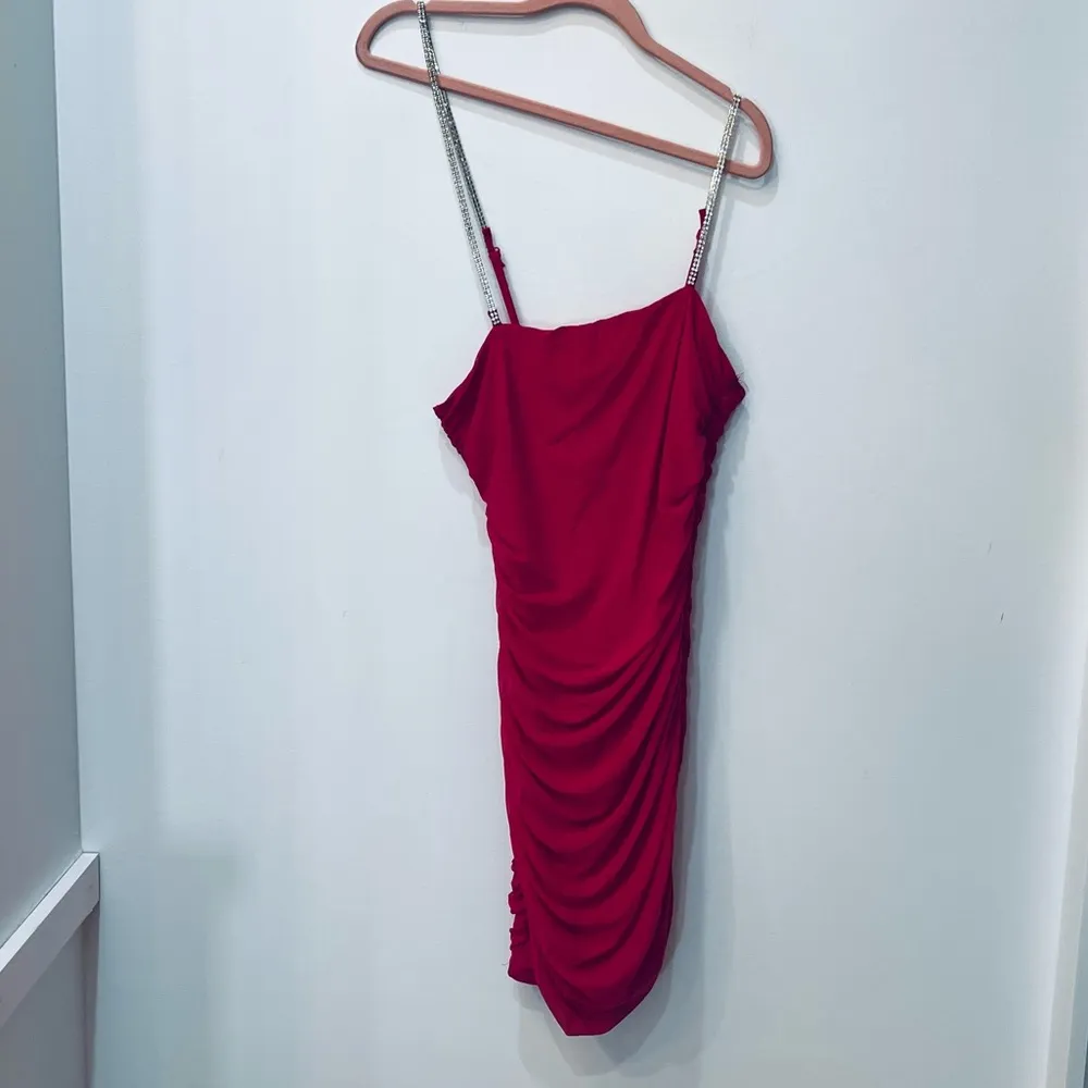 NWT Forever 21 Rhinestone Ruched Mini Dress sz Large shocking pink - Image 26