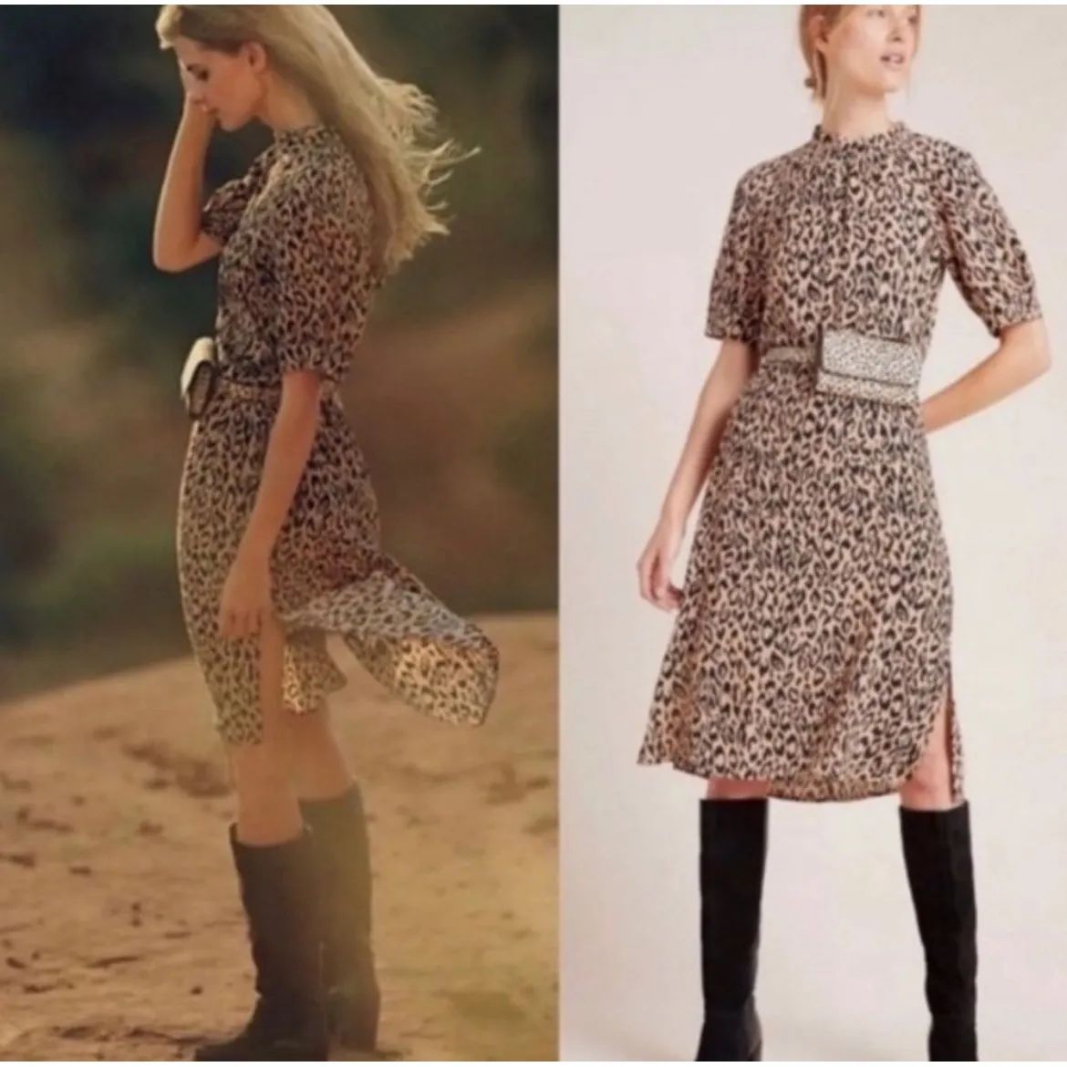 Anthropologie Mackenzie Mock Neck Tunic Dress Cheetah Size 1X Midi - Image 2