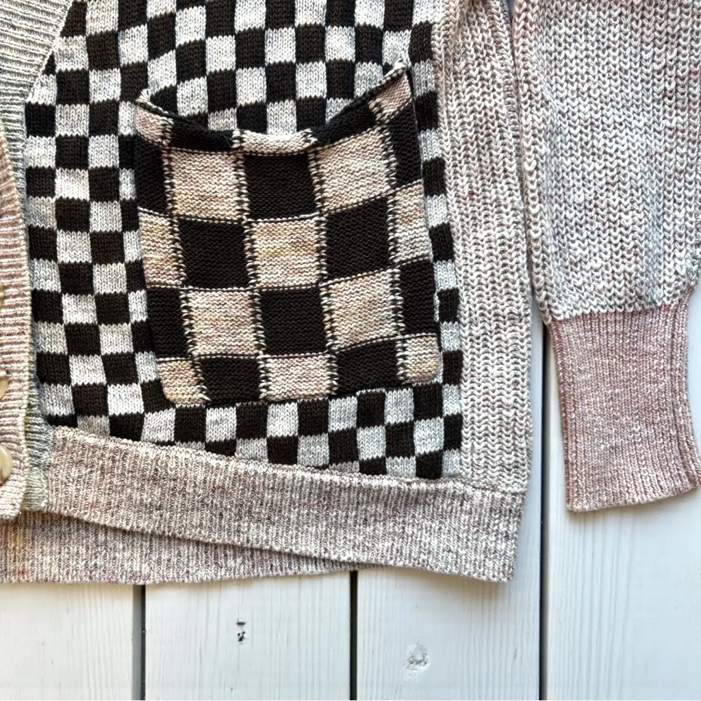 Anthropologie PILCRO Mash-up Colorblock Checkered Star Cardigan Sweater - Small - Image 9