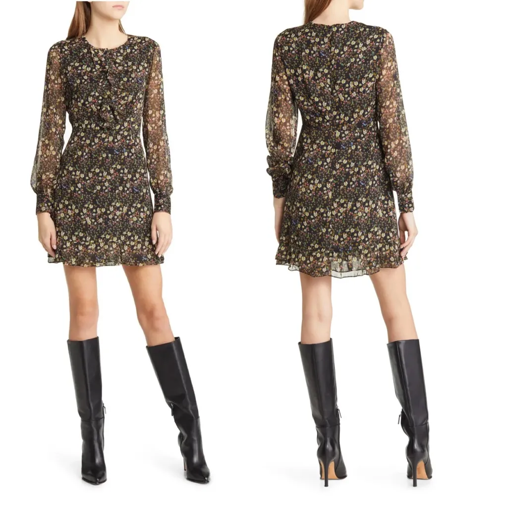 NWT French Connection Hallie Frill Long Sleeve A-Line Dress - Image 3