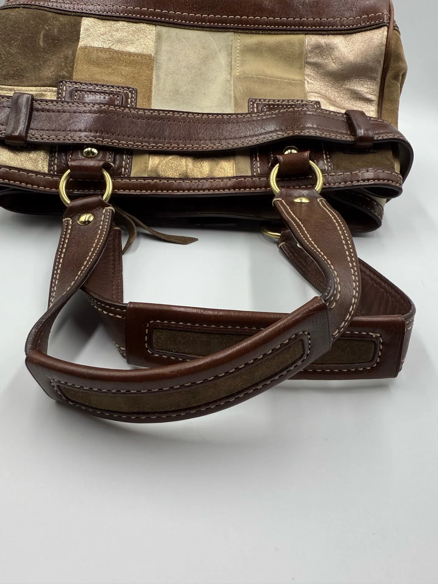 Coach Y2K Brown and Gold Patchwork Shoulder Purse - Image 7