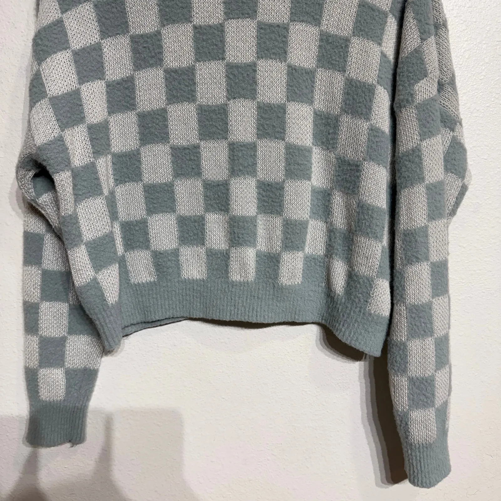 Debut Mint Checkered Crop Sweater Sz M - Image 4