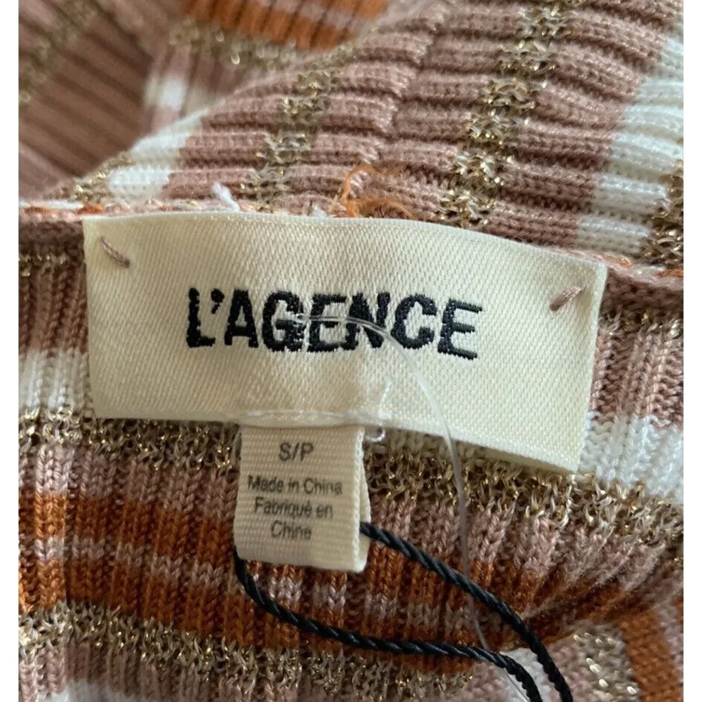 L'AGENCE Mirija Pink White Gold Metallic Stripe Duster Cardigan Sweater - Image 6