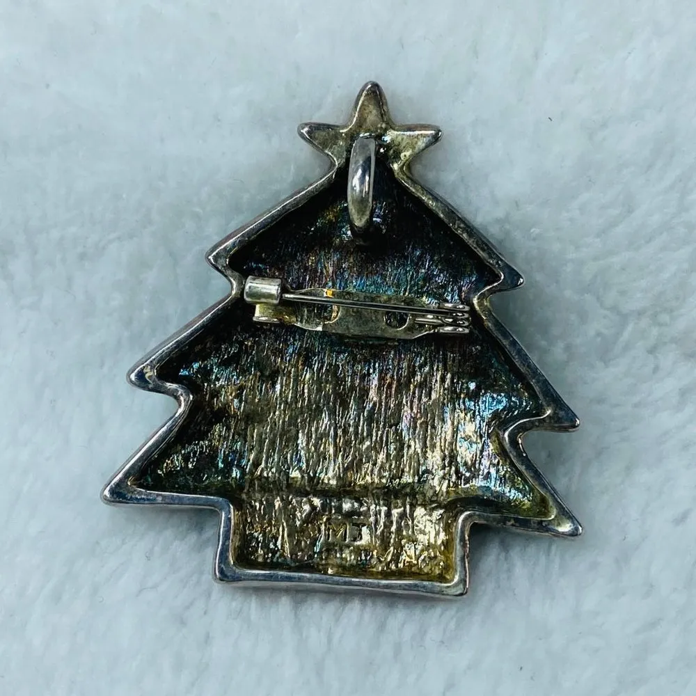 Christmas Tree Jewelry Pin Brooch or Pendant Marked MJ on Back Colorful Metal - Image 16