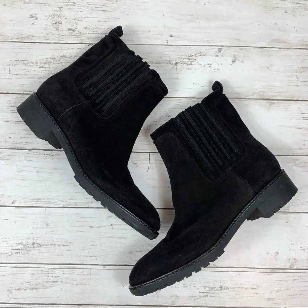 Via Spiga Black Suede Leather Ankle Chunky Boots Moto Biker Classic All Black 10 - Image 2