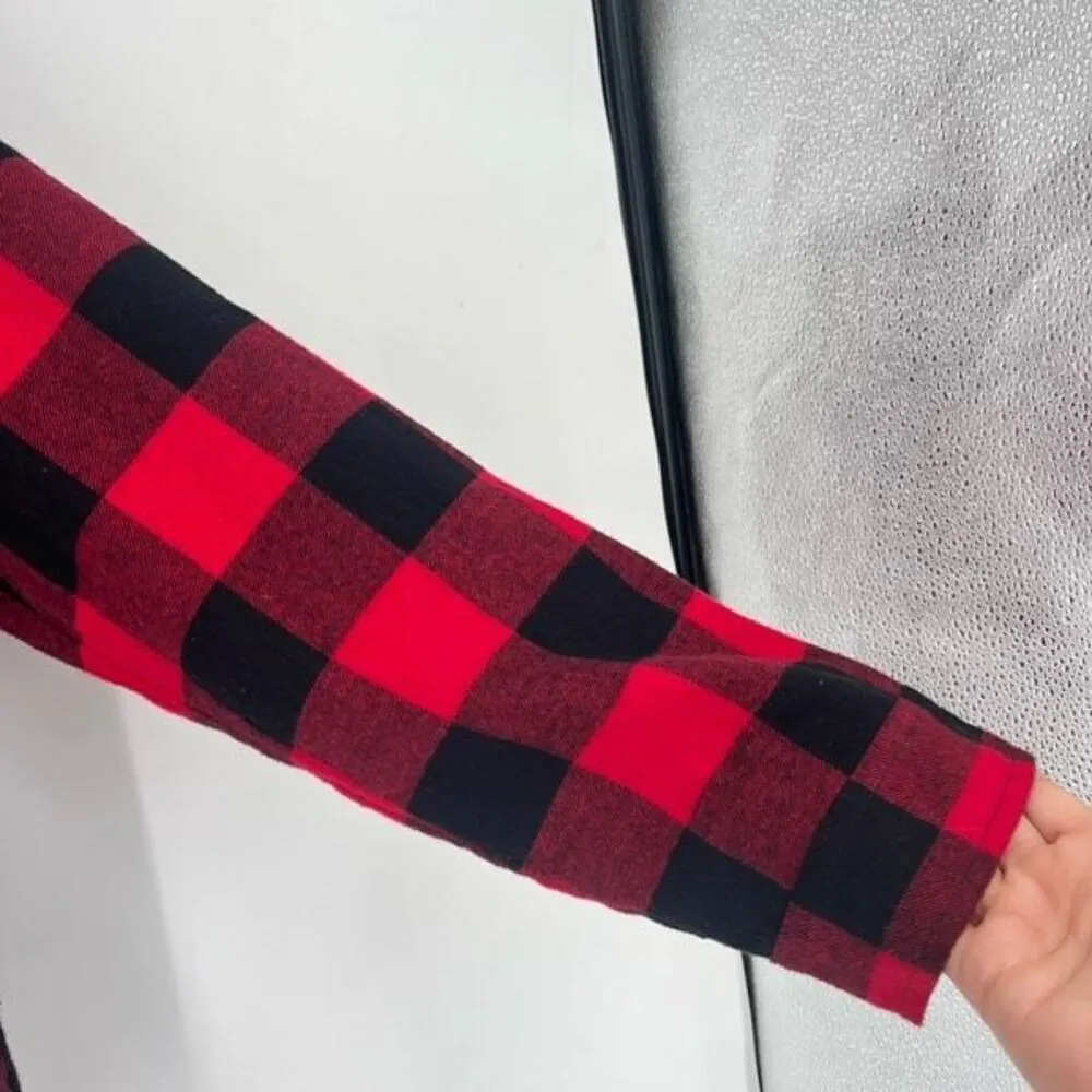 Lucky Brand Women's‎ Sherpa Buffalo Plaid Flannel Shacket Jacket Red Black Large - Image 9