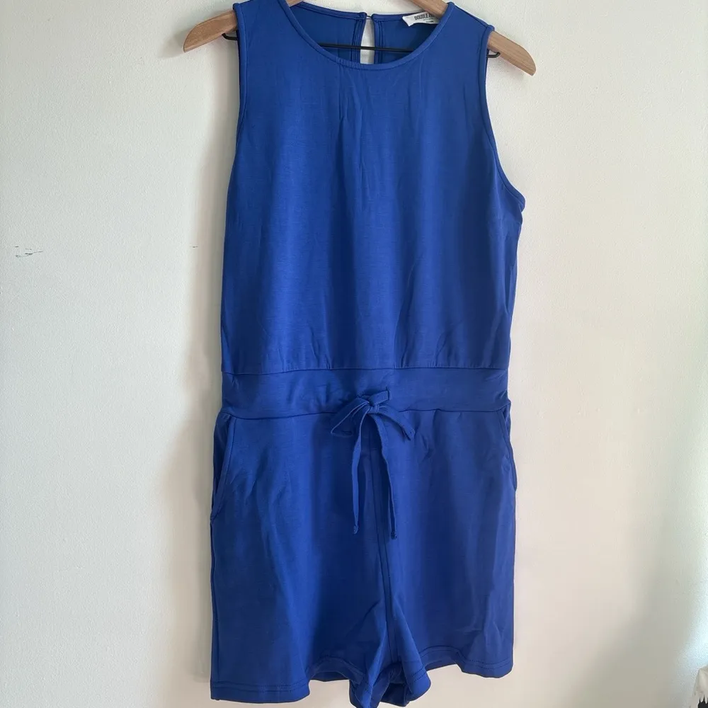 Double Zero Blue Sleeveless Romper with Cinched Waist - Image 2
