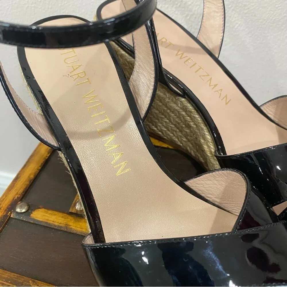 Stuart Weitzman Rosemaire Black Patent Leather Platform Espadrille Wedge Sandal - Image 3