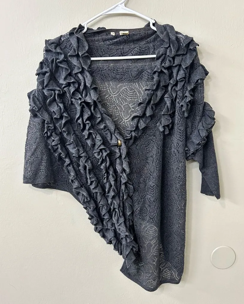 Anthropologie Moth gray one sleeve ruffle sweater with one button closure S/M - Image 1