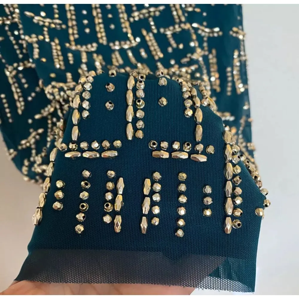 Cache Dark‎ teal Golden beaded blouson mini party dress fancy size 4 Retail $268 - Image 5