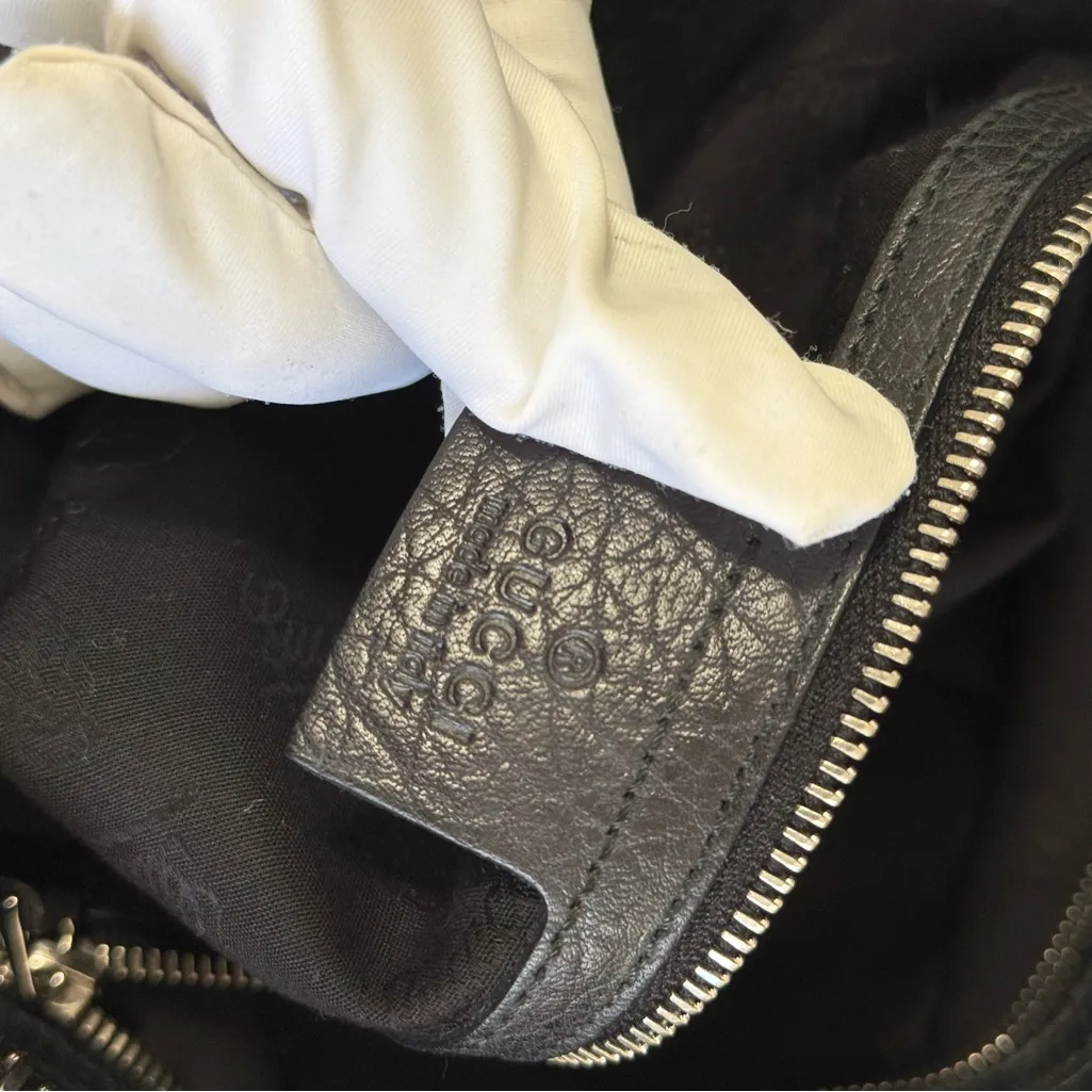 Authentic Gucci Black Large Leather Bamboo Bar Tote/Shoulder Bag - Image 11