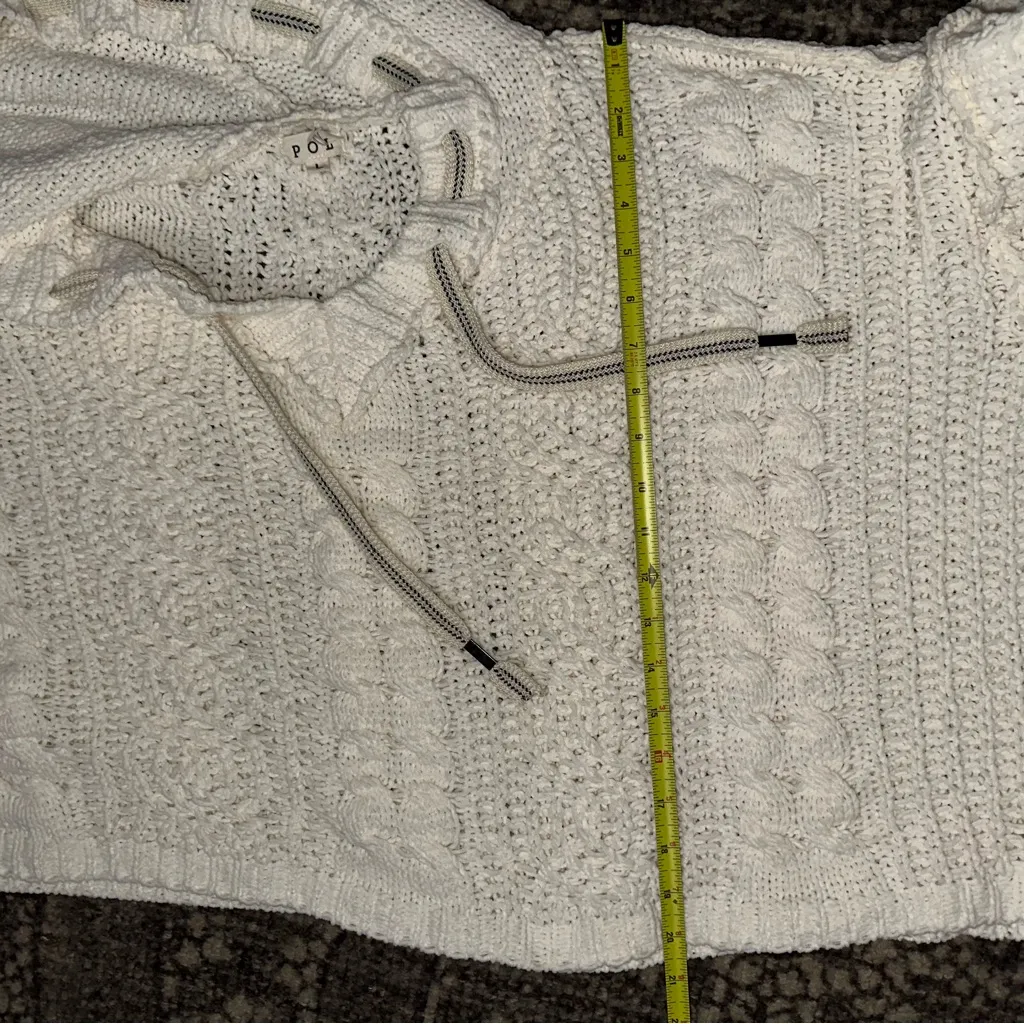 POL Women’s Sz L Ivory Cream V-neck Hooded Cable Knit Chenille Oversized Sweater - Image 11