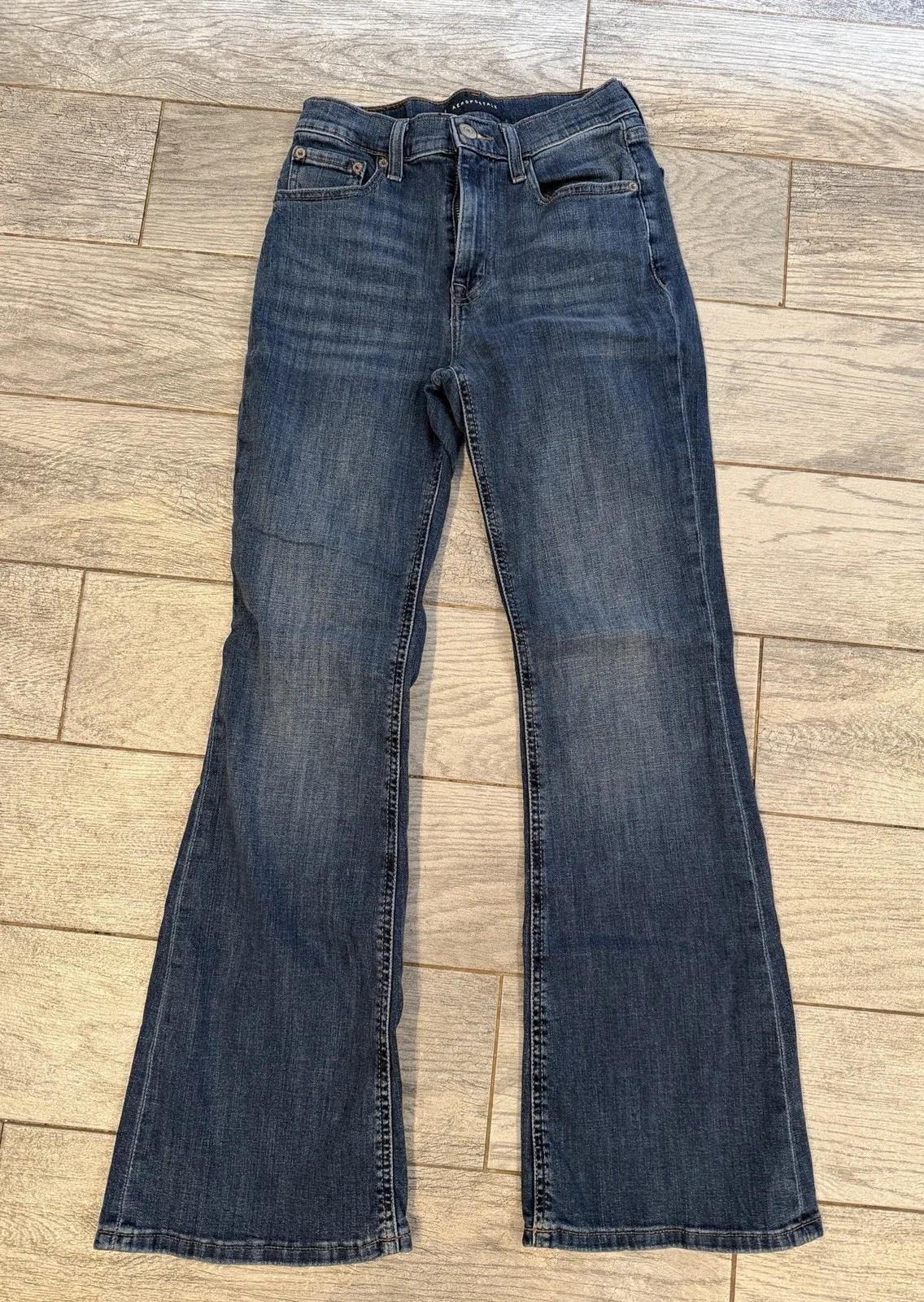 Aeropostale Denim Jeans size 4 Womens Wide leg boot bootcut Stretch Y2K Boho Blue - Image 1