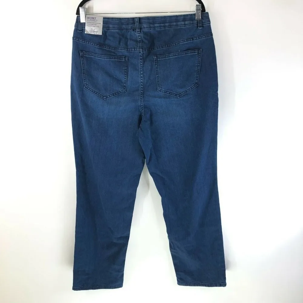 Catherines Womens Jeans Secret Slimmer Tummy Control Straight Leg Dark Wash 16W Blue - Image 2