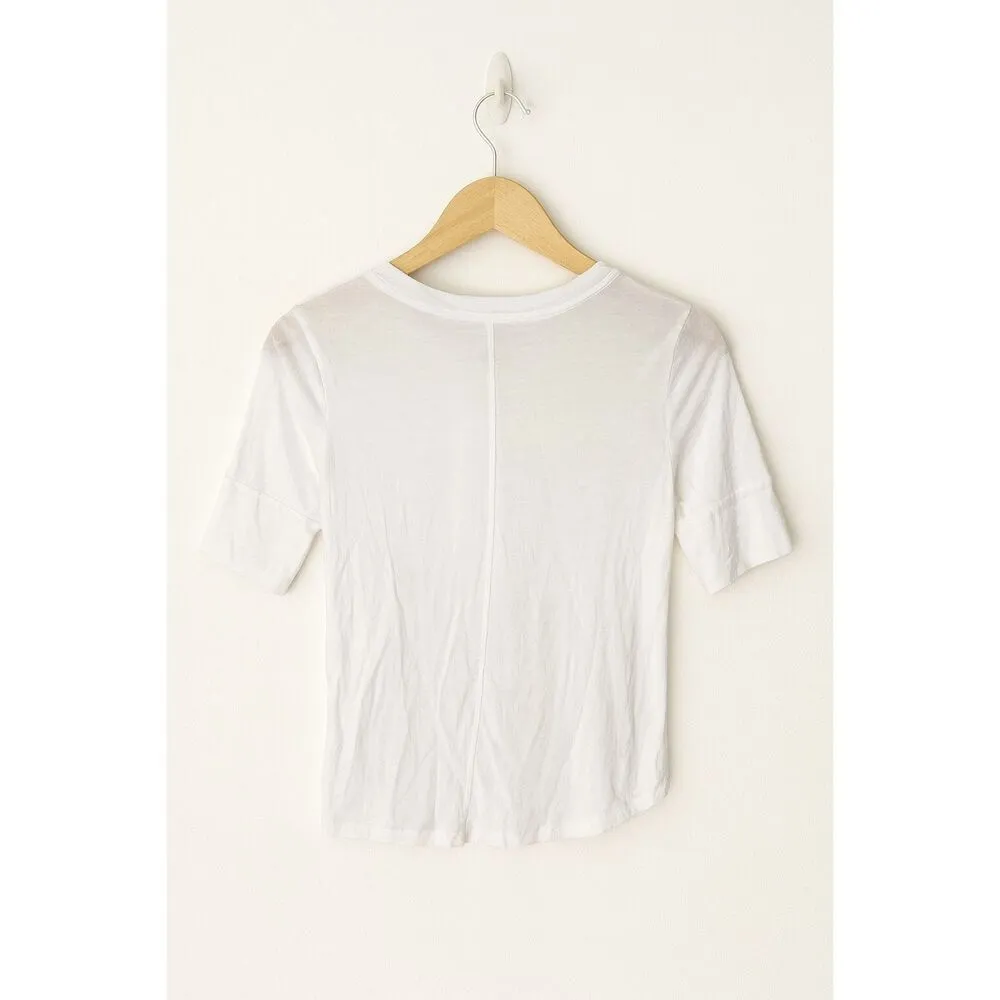 FRAME Denim White Tie-Neck Top Women’s Size M 3/4 Sleeve Blouse - Image 3