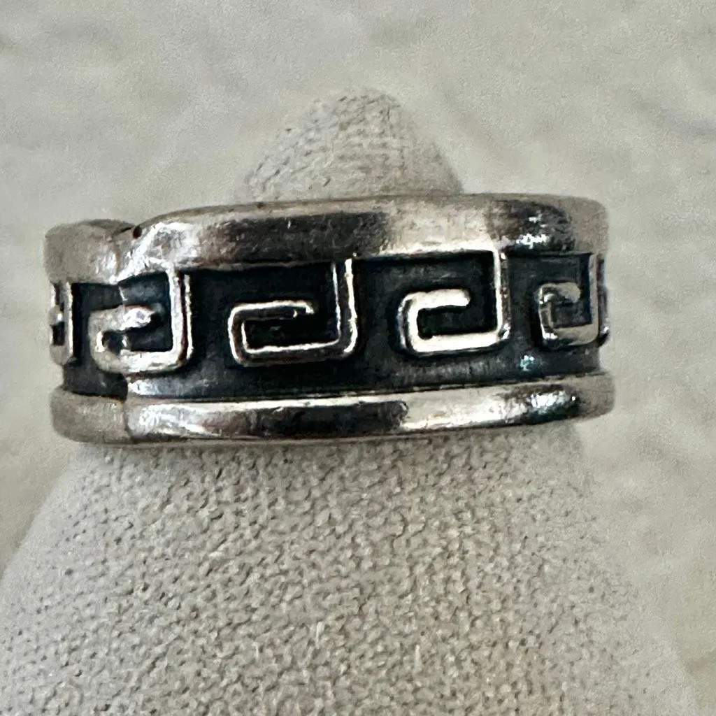 Vintage Taxco Mexico Sterling Silver Greek Key Band Ring - Image 7