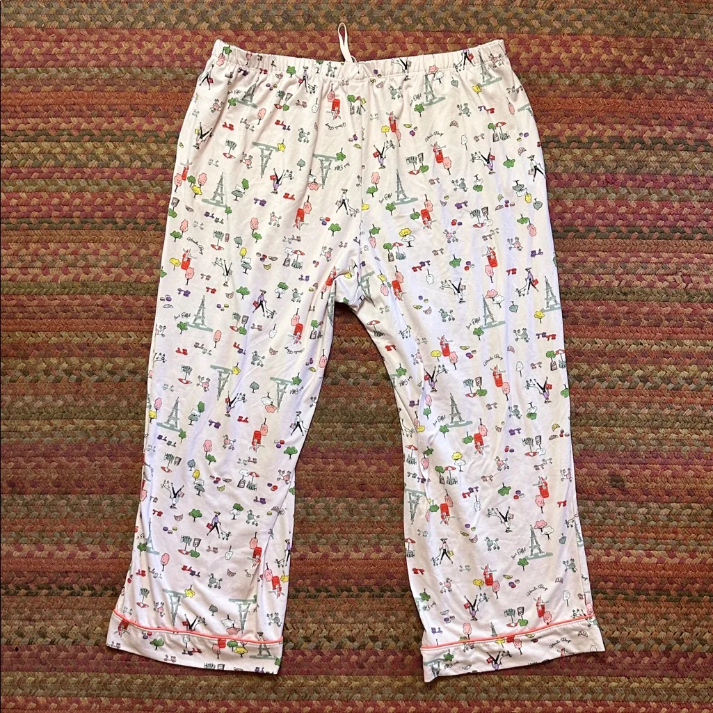 FRENCH EIFFEL TOWER MOULIN ROUGE POODLE PRINT PAJAMA PANTS Pink Size L - Image 4
