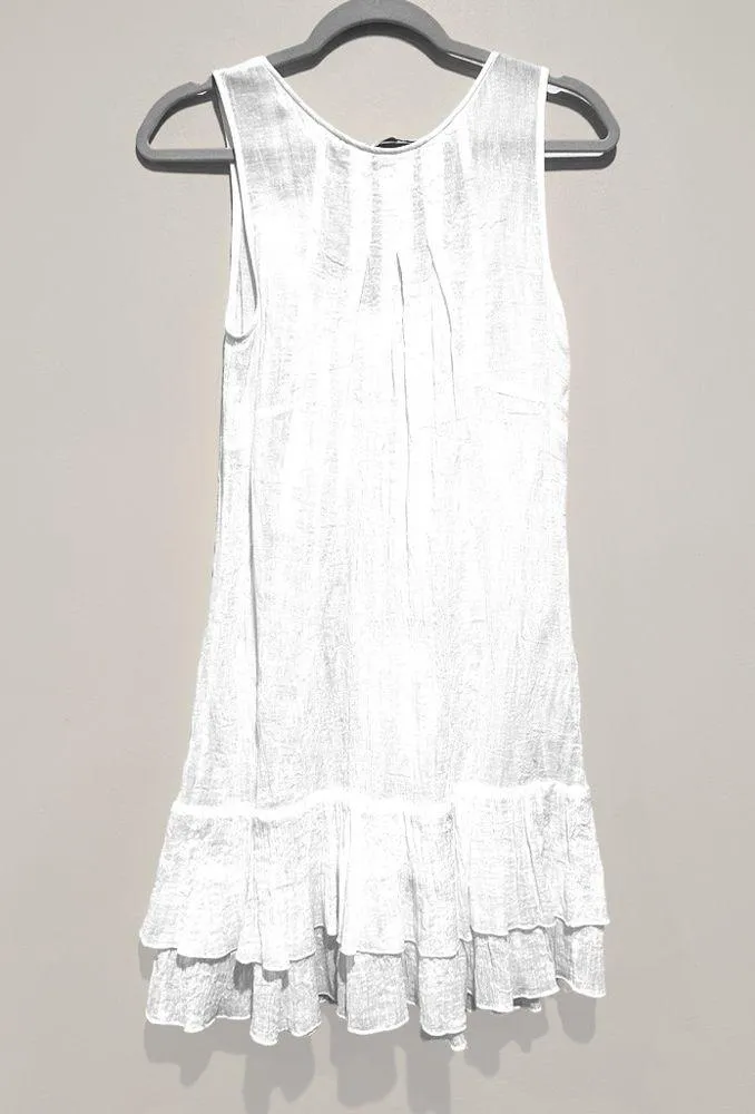 REBECCA TAYLOR WHITE GAUZY COTTON TIERED RUFFLE COVERUP SLEEVELESS TANK DRESS 4 - Image 6