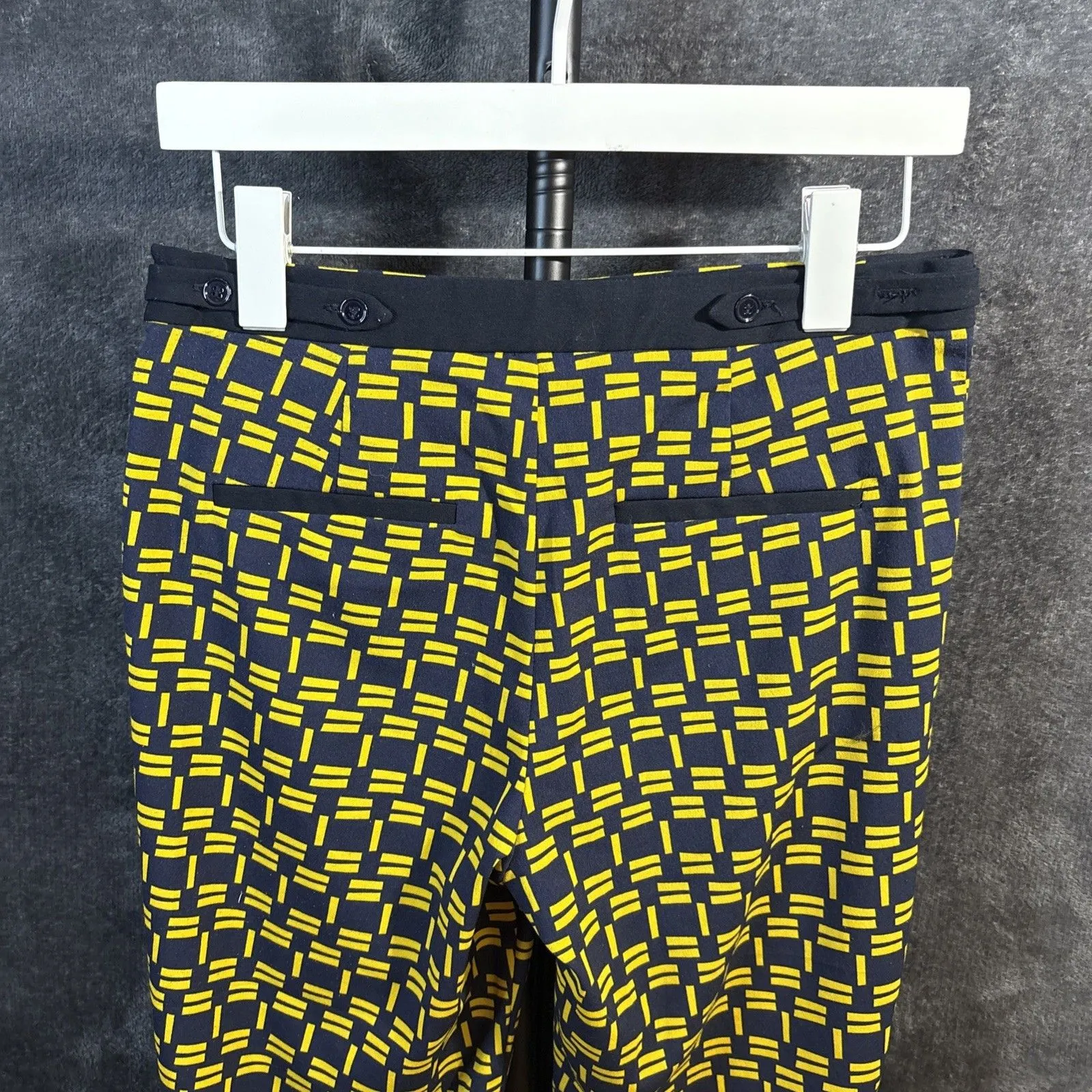 ZARA Navy Blue with Yellow contrasting print crop trousers pants  XS - Image 4