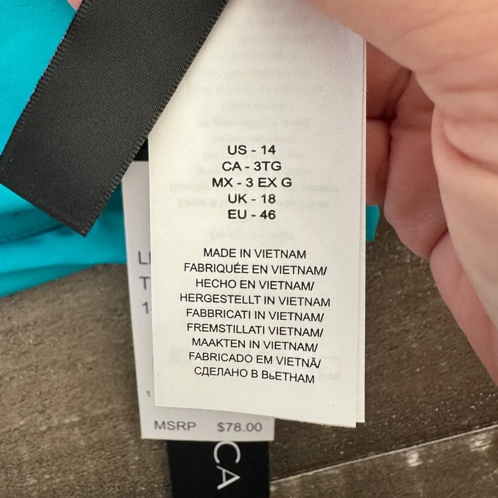 LA BLANCA Island Goddess Over Shoulder Halter Triangle Top Turquoise 14 NEW - Image 6