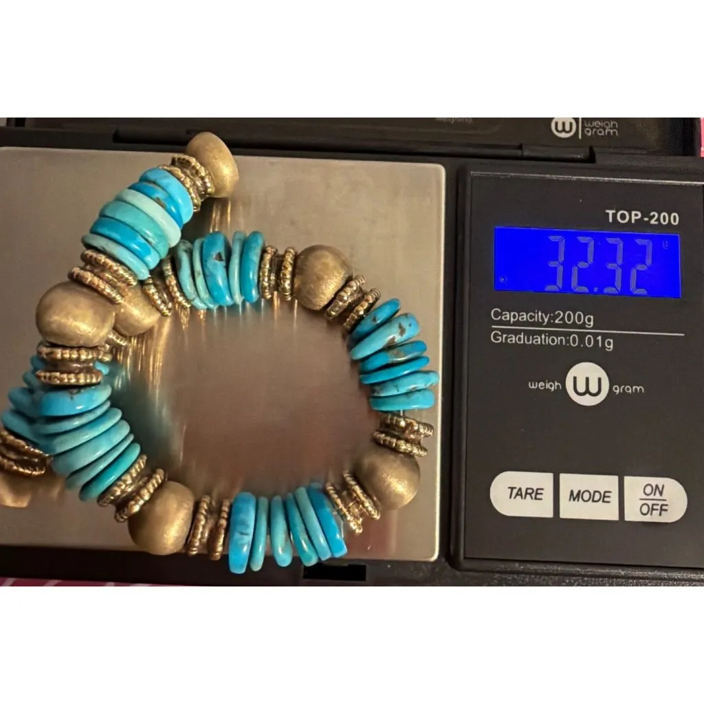 Vtg Veronese 925 Turquoise Bead Bracelet Italy Gold Vermeil 6.5" Estate 32.32g - Image 5