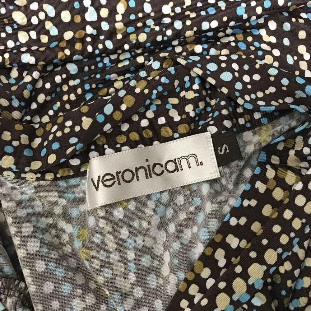 Veronica‎ M Short Dress Bow Tie Neck Size S Retro Polka Dot Office Stretch - Image 11