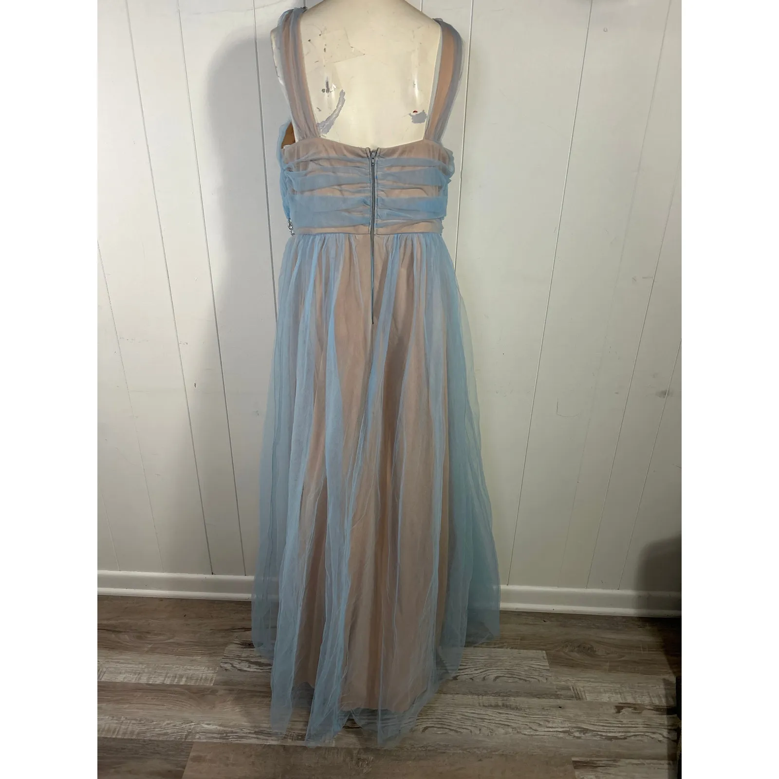 City Triangles Nude and sky blue jeweled halter top maxi Prom Dress. Size 17 - Image 7
