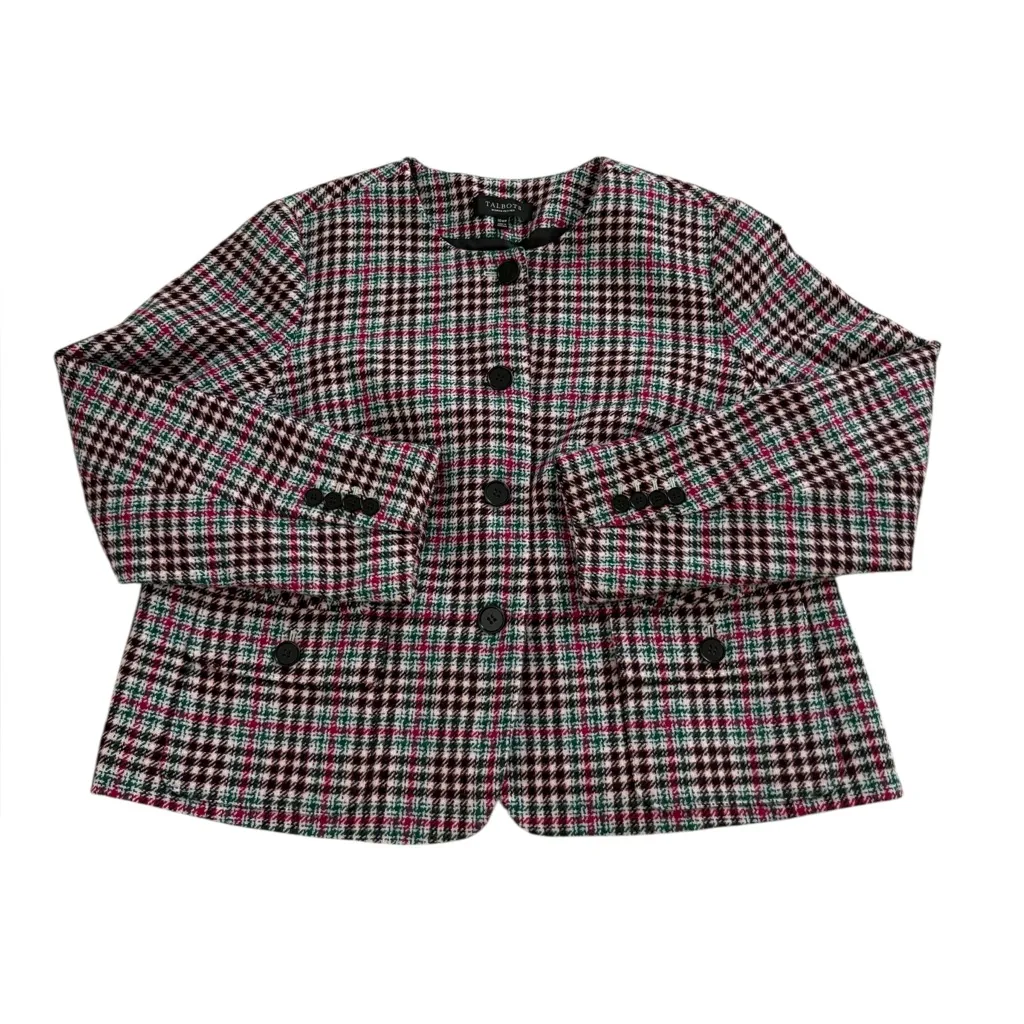 Talbots Wool Blazer Jacket Houndstooth Plaid Preppy Pockets Womens 16WP NWOT - Image 2