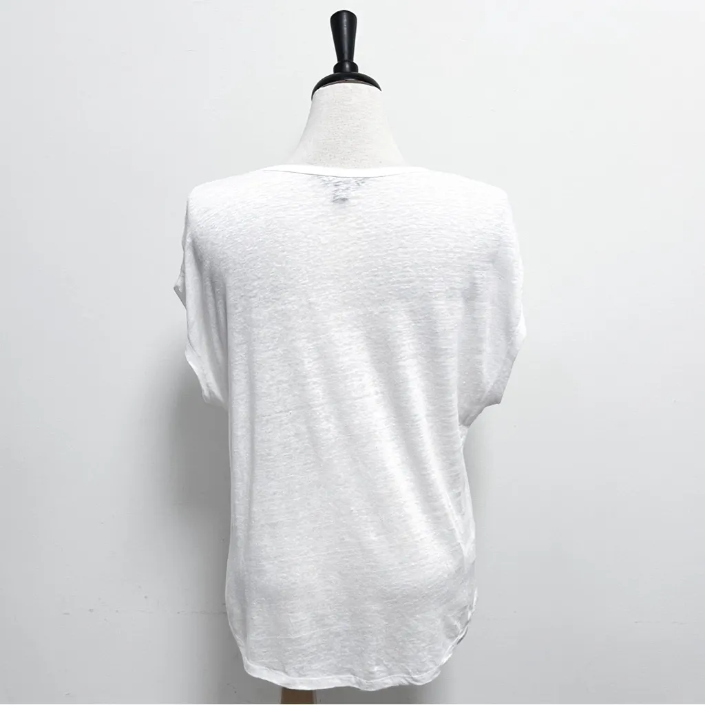 Tommy Bahama White Slub Knit Linen V Neck Extended Short Sleeve Relaxed Fit Top - Image 4