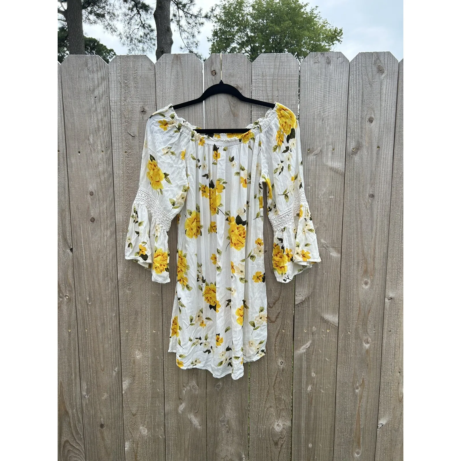 floral Speed Control Womens Dress‎ white yellow Medium Boho Long Sleeve Spring - Image 3