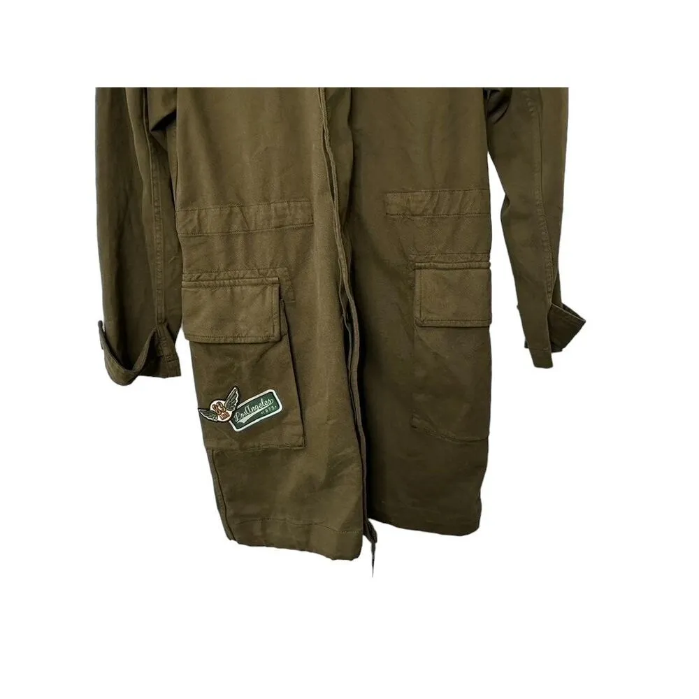 Zara Basic Z1975 Denim Dark Green Long Military Jacket w/ Patches Women's XS New - Image 10