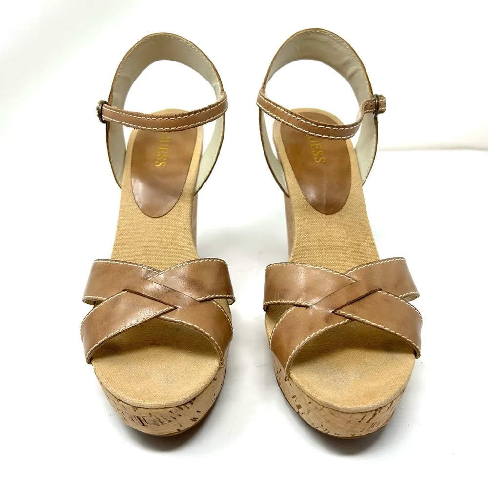 GUESS cork / leather wedge sandals, size 8.5 - Image 4