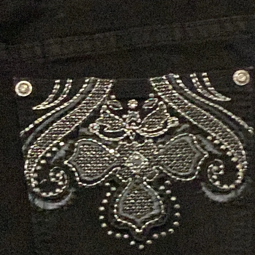 NWT Christopher & Banks Wo SIZE 14 AVG Black Jeans SILVER-THREADS BEAD DESIGN - Image 10