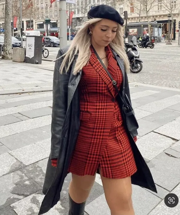 Red Houndstooth Jumpsuit Dress - Image 7