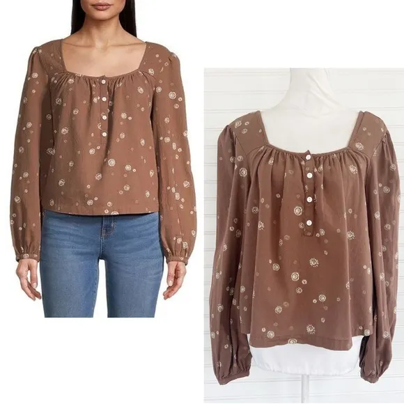 Square Neck Long Sleeve Blouse Size Medium - Image 2