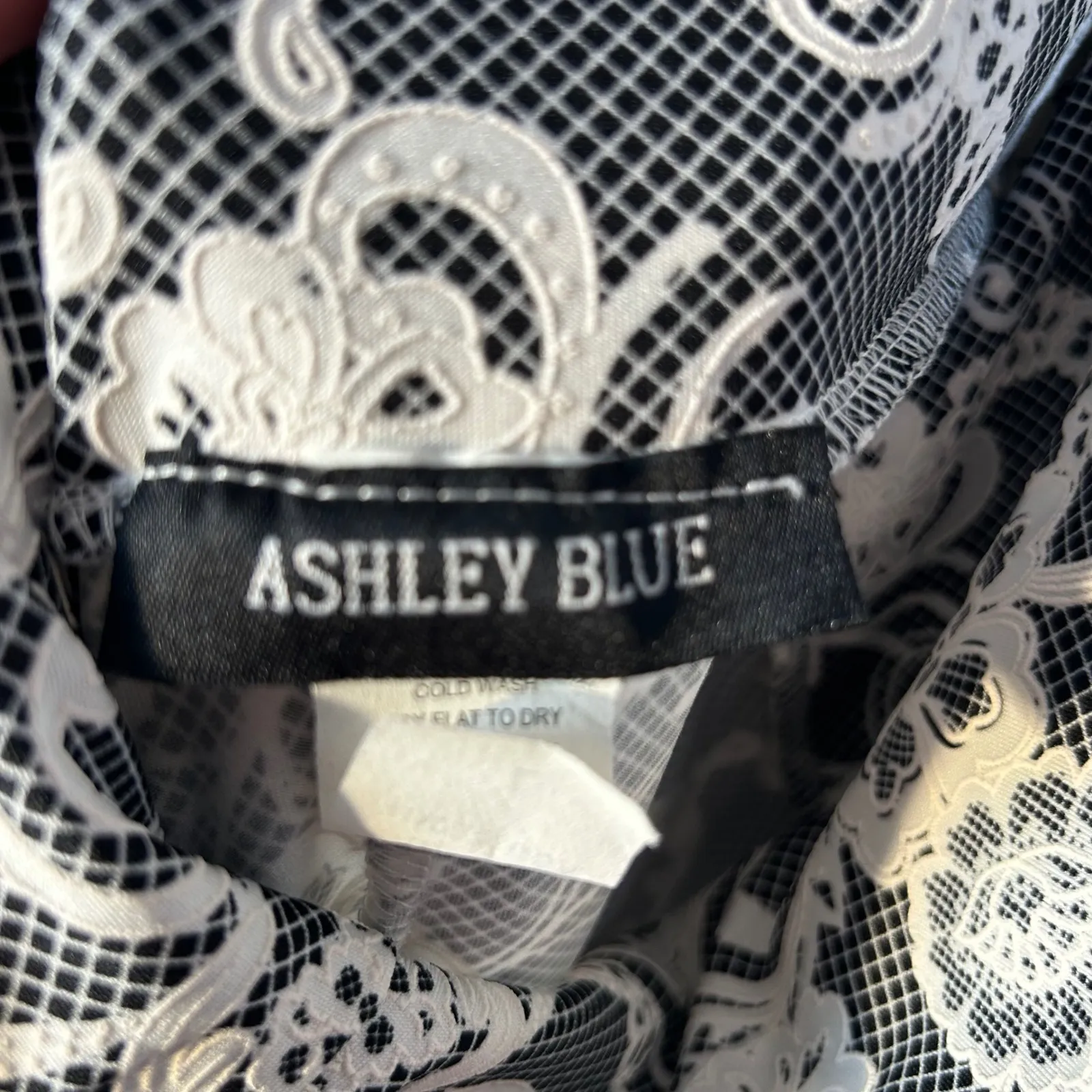ASHLEY BLUE Womens A Line Midi Skirt Black White Floral Lace Overlay Size L Size L - Image 3