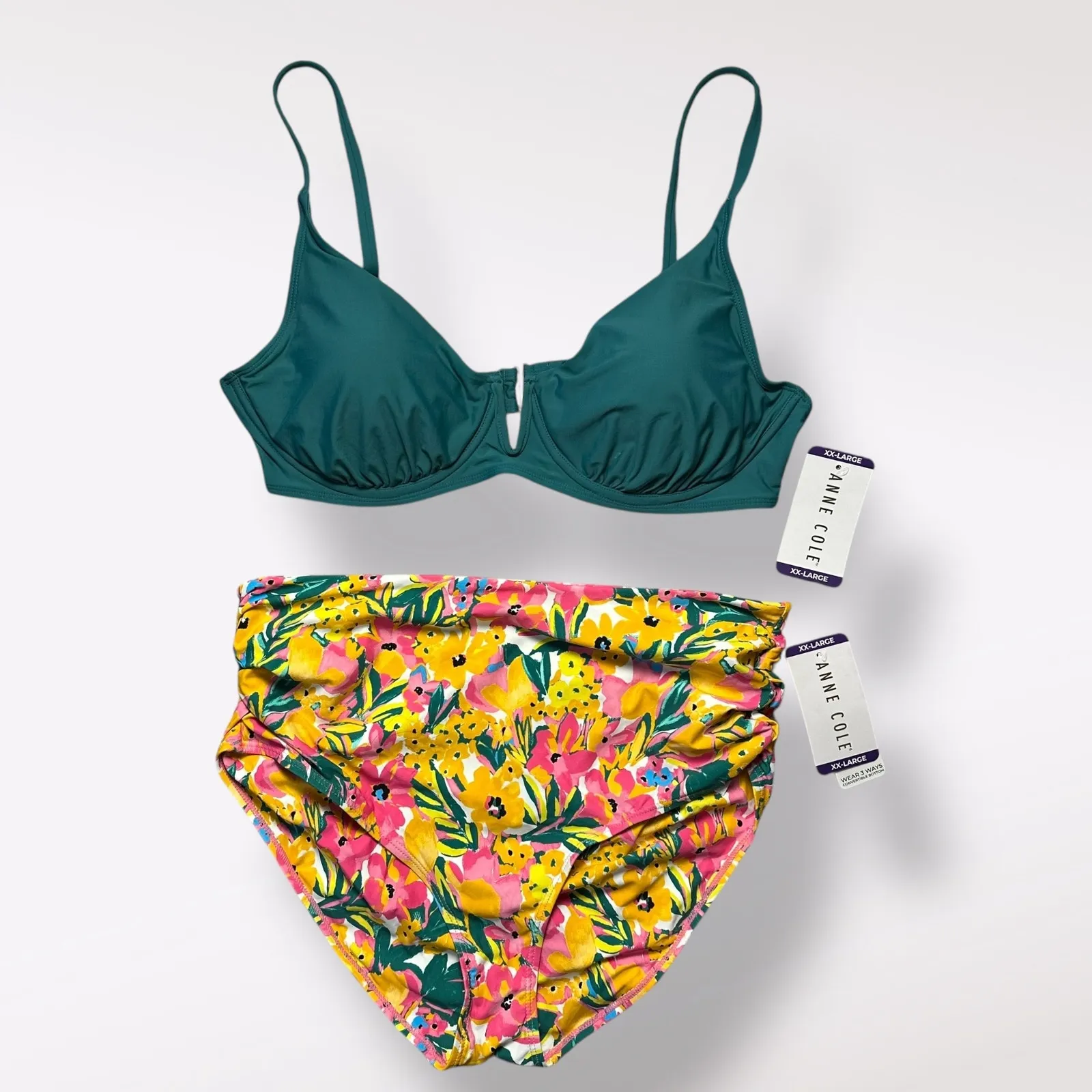 Anne Cole‎ NWT Green and Sunshine Floral High Waist Bikini XXL UPF 50 Vacation - Image 6