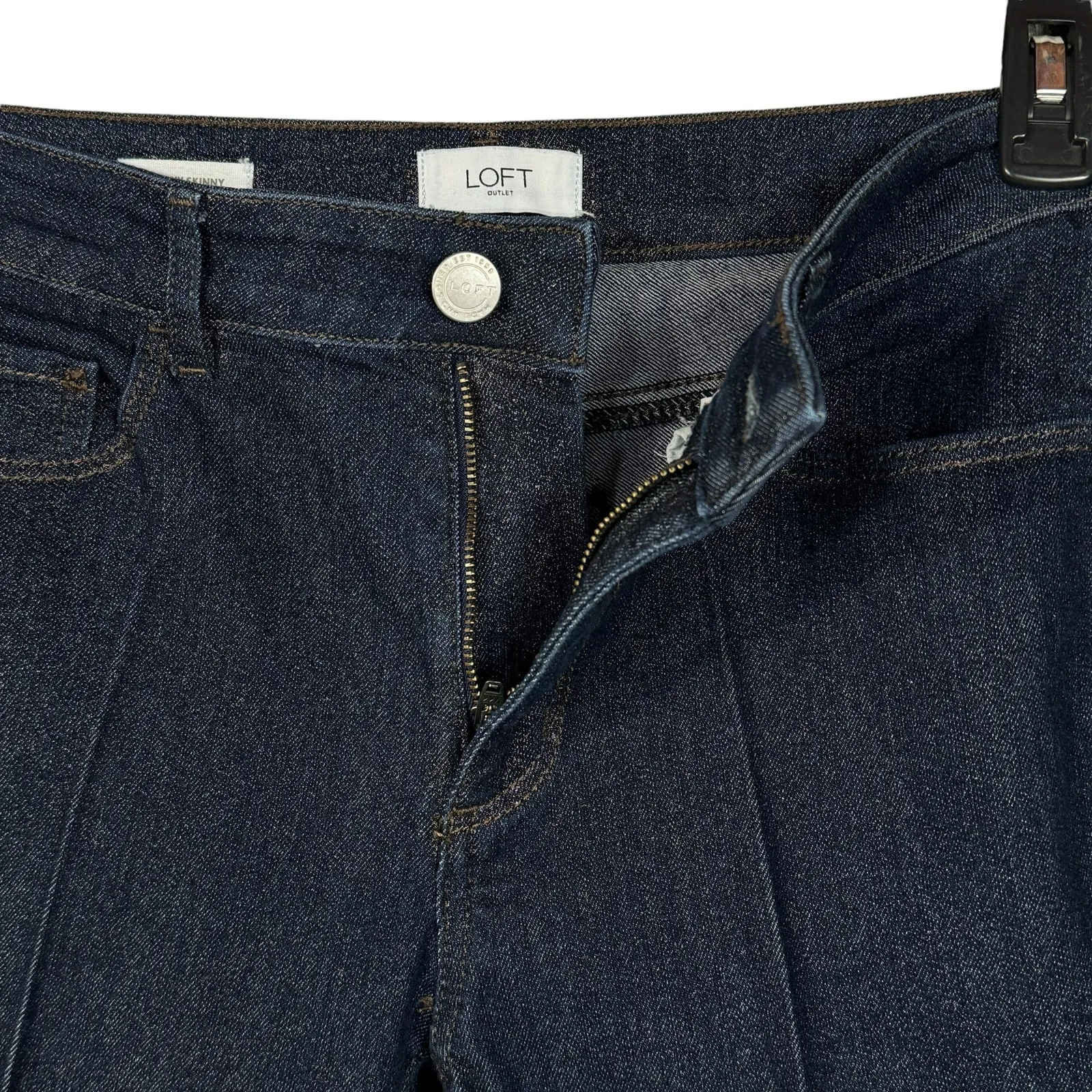 LOFT Outlet SZ 4 Curvy Skinny Jeans Stretch Creased Dark Wash Mid-Rise Sparkle - Image 3