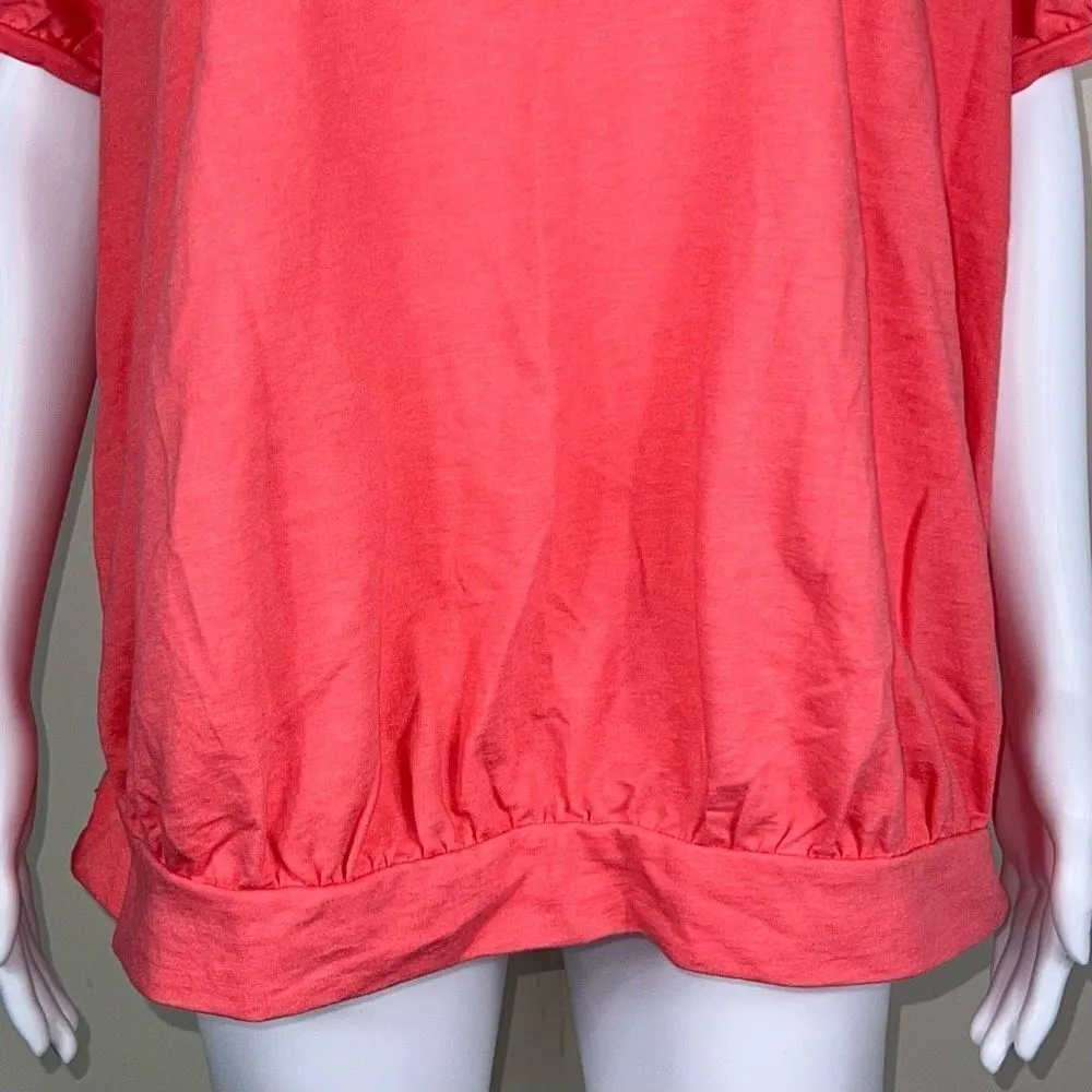 Lane Bryant Livi Activewear Poof Short Sleeve Banded Bottom Slub Shirt in Salmon - Image 3