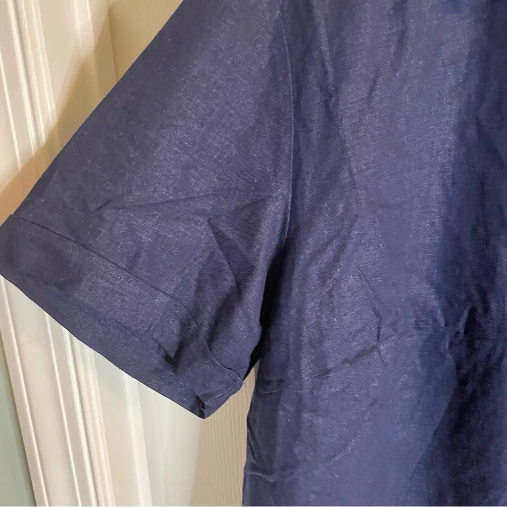 Sag Harbor Dark Blue Linen Blend Top With Floral Embroidery Size 1X vtg y2k - Image 3