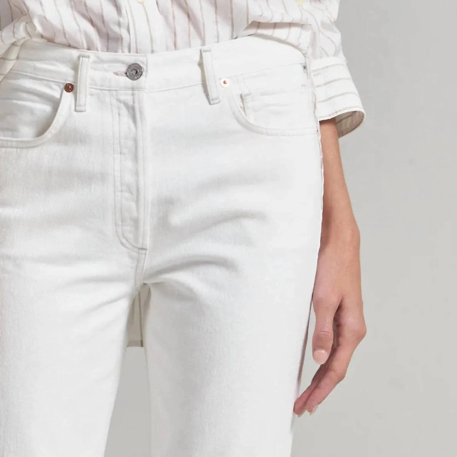 NWT Citizens of Humanity Charlotte High‎ Rise Straight Leg White Jeans 33 School - Image 4